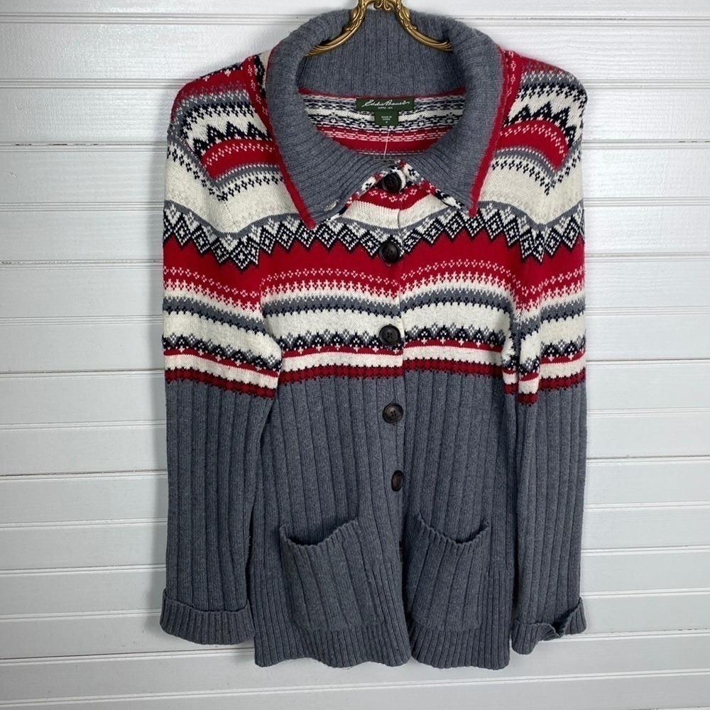 Eddie Bauer Wool Blend Nordic Button Cardigan Size Medium